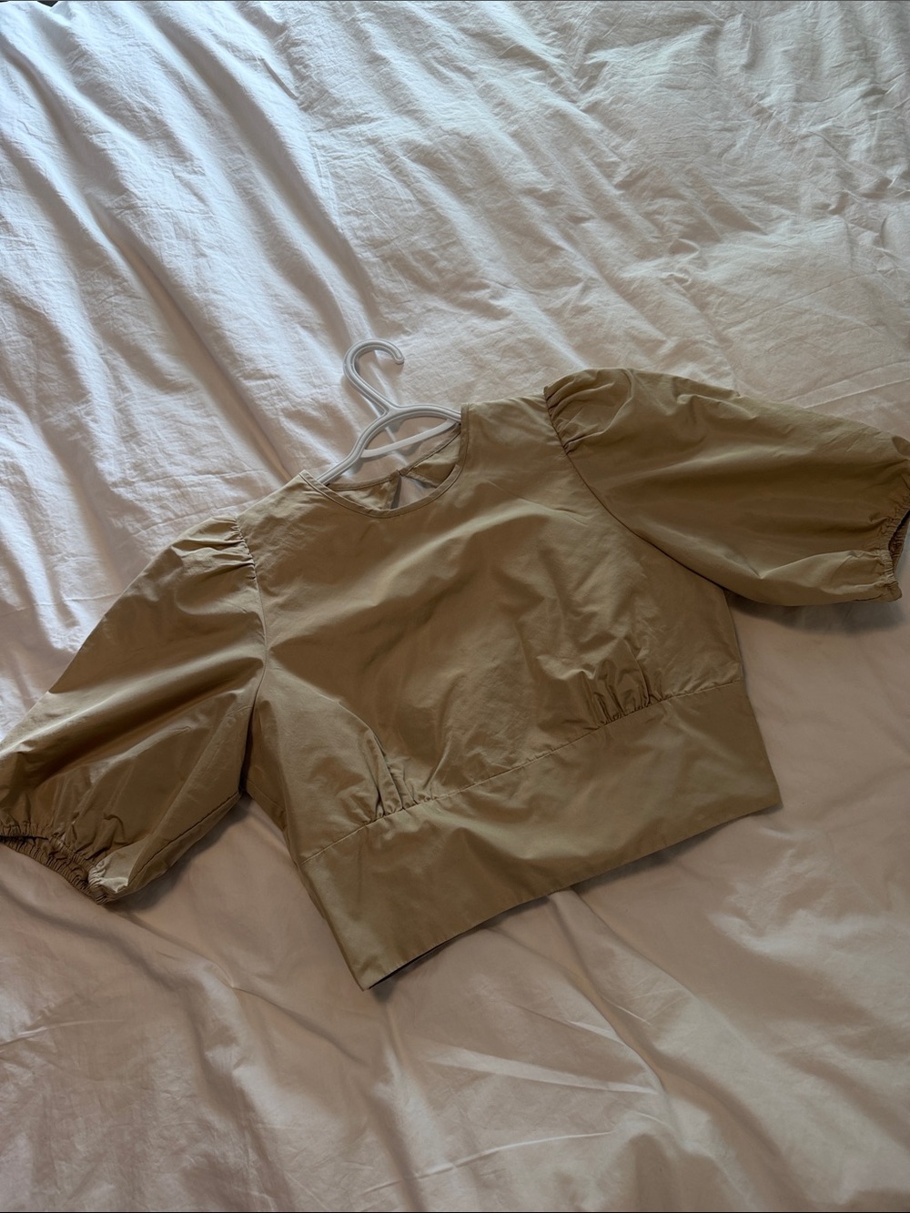 Open back Aritzia Taupe Puff Sleeve Cropped Top